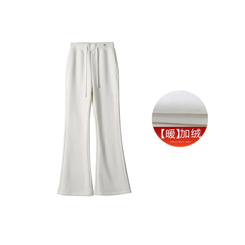 CELLENDI加绒喇叭裤子高腰裤子子时尚慵懒风百搭黑色秋冬加厚显