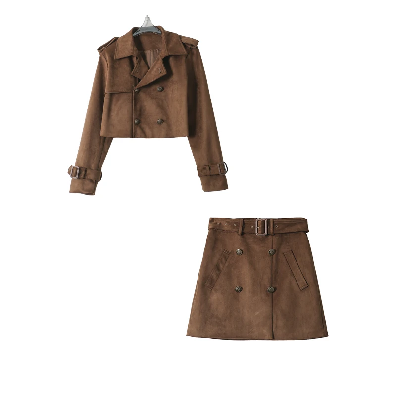 CELLENDI雅丹风双排扣气质套装显瘦高腰短款百搭复古洋气秋冬秋季