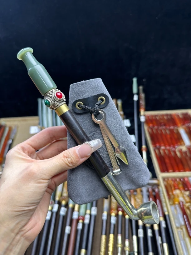纯手工传统老式旱烟袋 总长约23公分 长短可订 送牛皮烟包