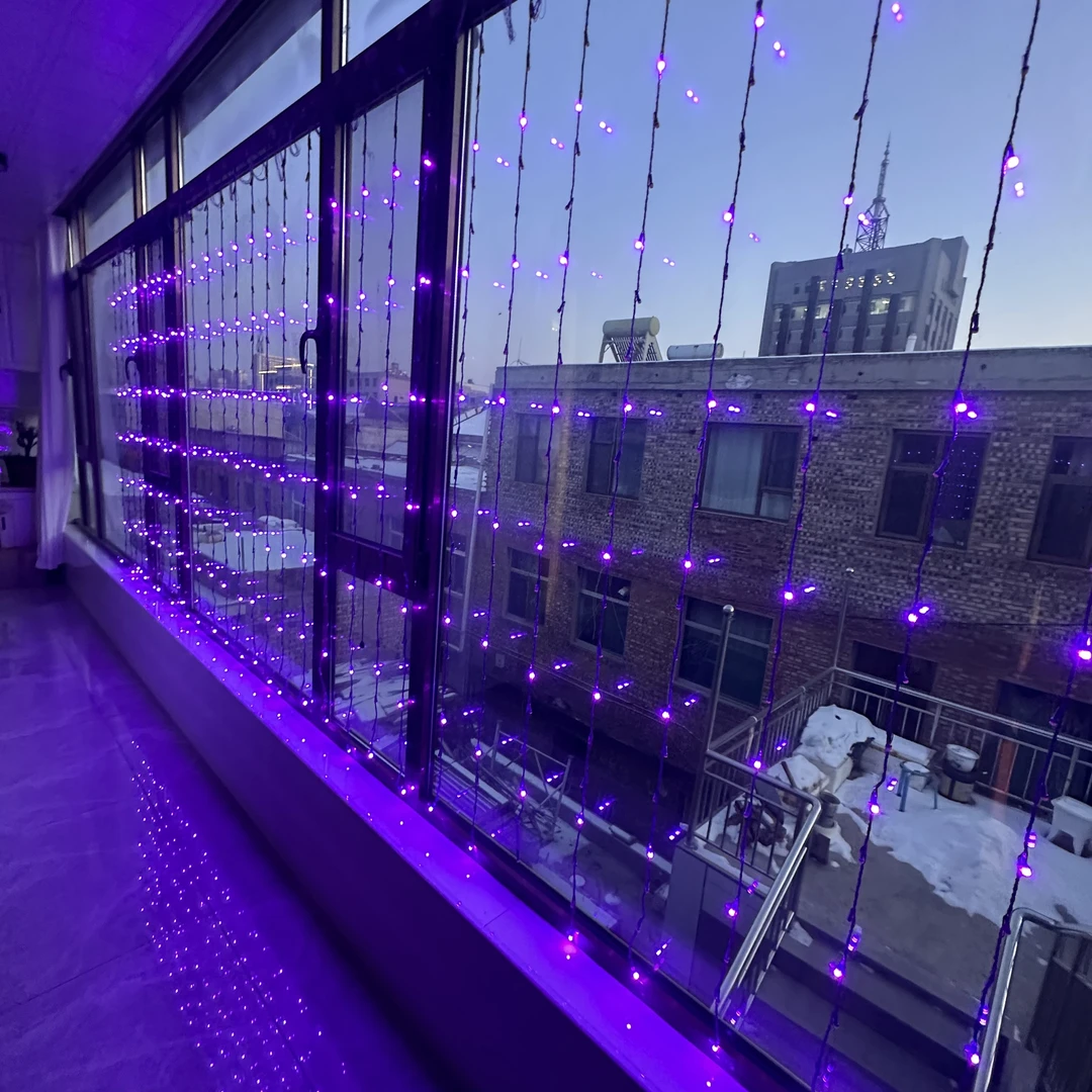 led紫色流水瀑布窗帘阳台背景装饰彩灯春节元旦家用网红串灯