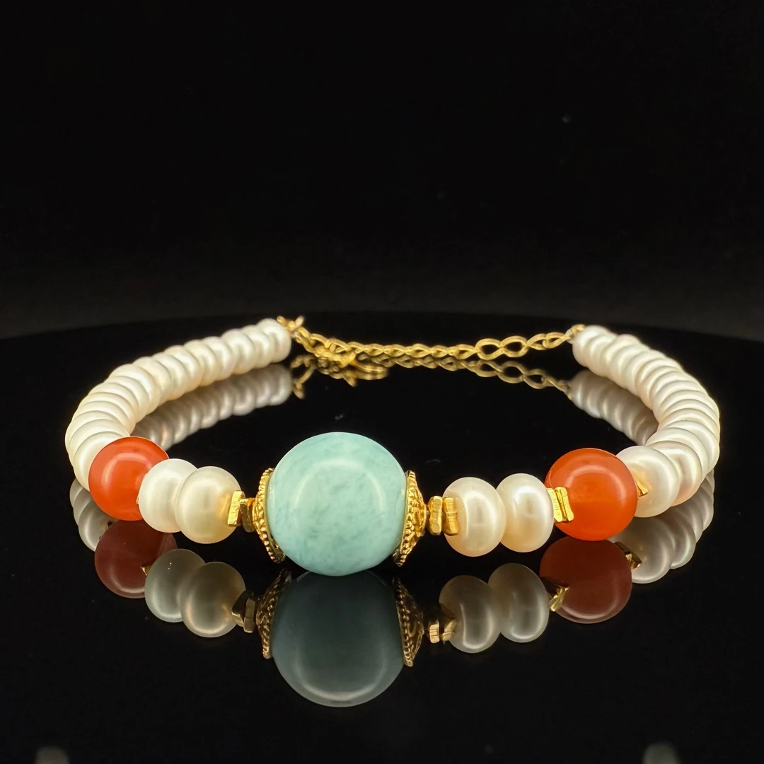 JM10101 |【双十一限定】 海纹石南红珍珠手链