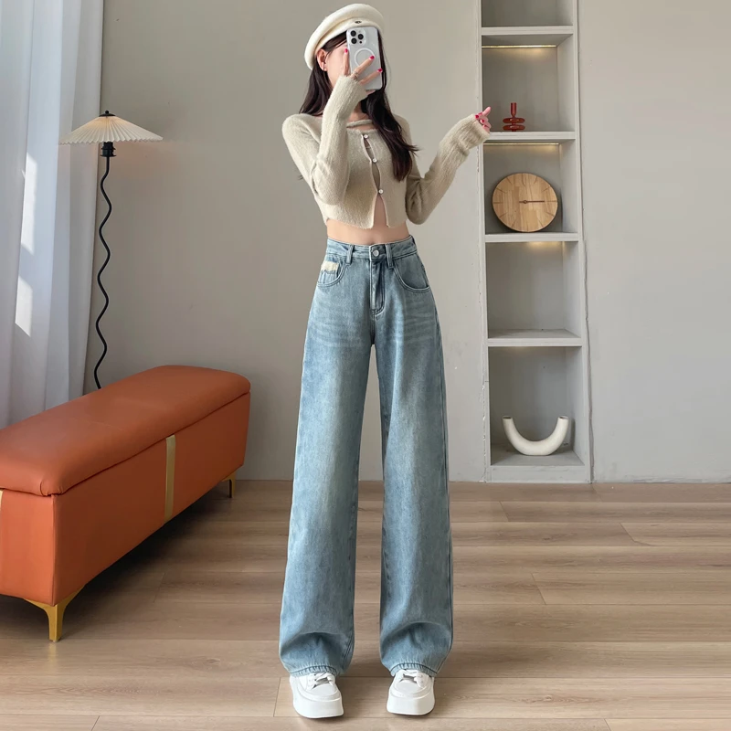 高腰牛仔裤2025年春季新款直筒显瘦拖地裤女小个子长裤潮6893