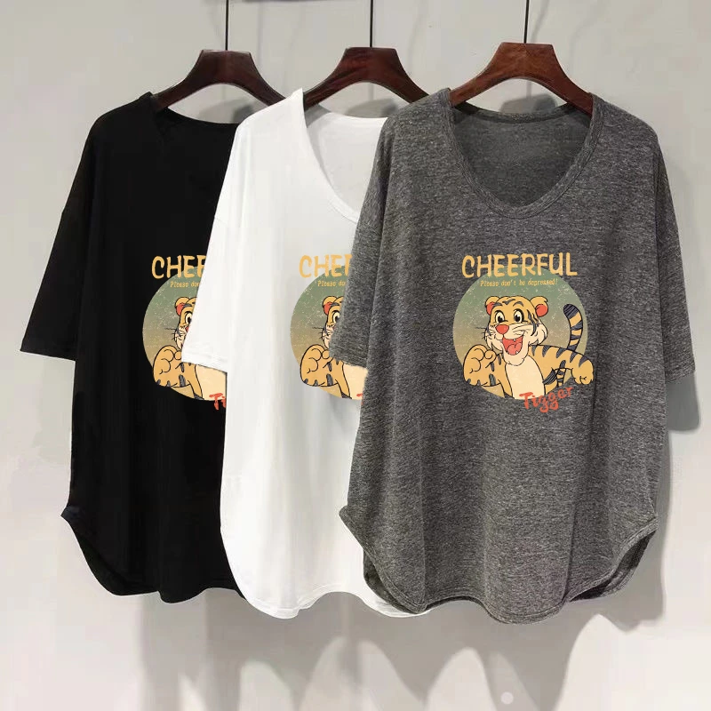 胖mm孕妇女夏季中长款短袖t恤宽松U领新款上衣睡衣显瘦遮肚遮屁股