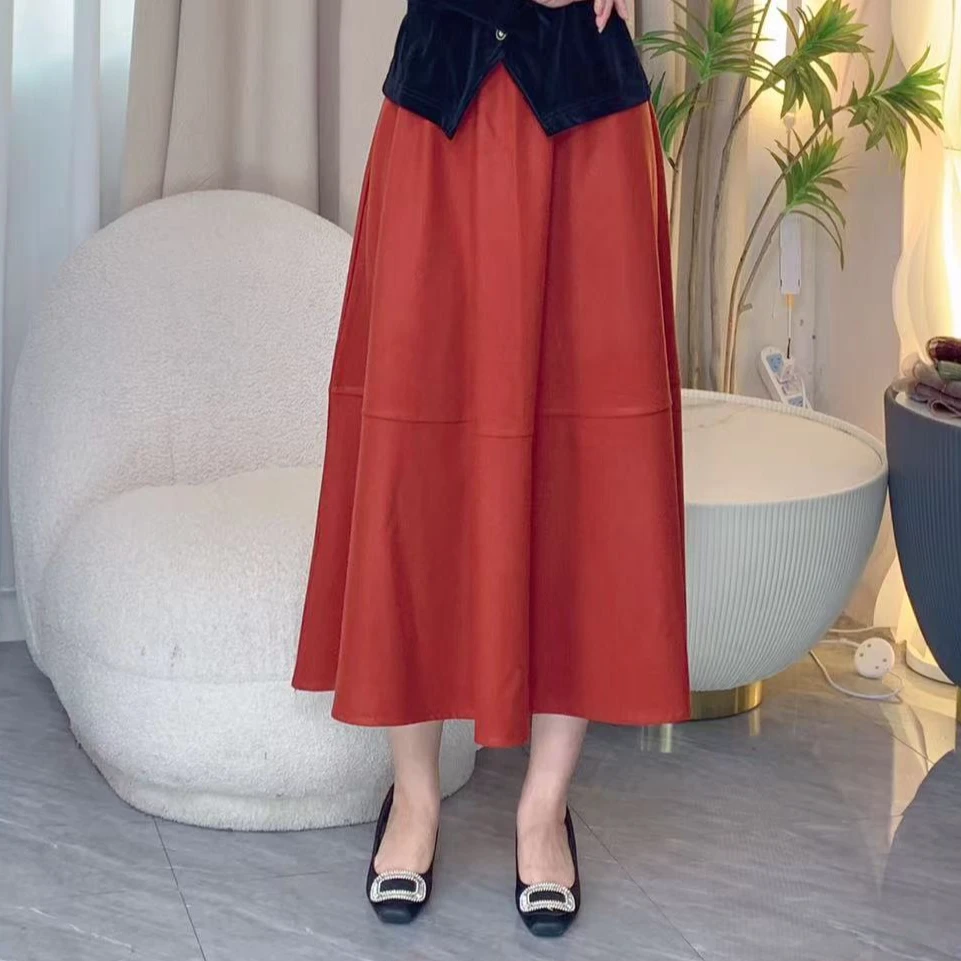 大摆裙纯色半身裙A版拼接显瘦法式半身裙气质秋冬大码女装时尚