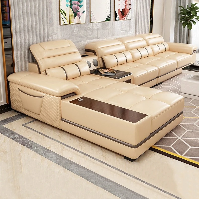 爱森堡真皮沙发头层牛皮小户型客厅多功能新款智能皮艺贵妃转角