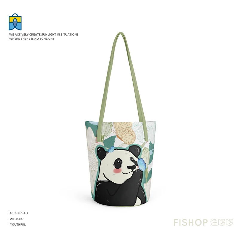 福宝熊猫文创长肩带印花便携单肩环保时尚百搭女士休闲潮流少女