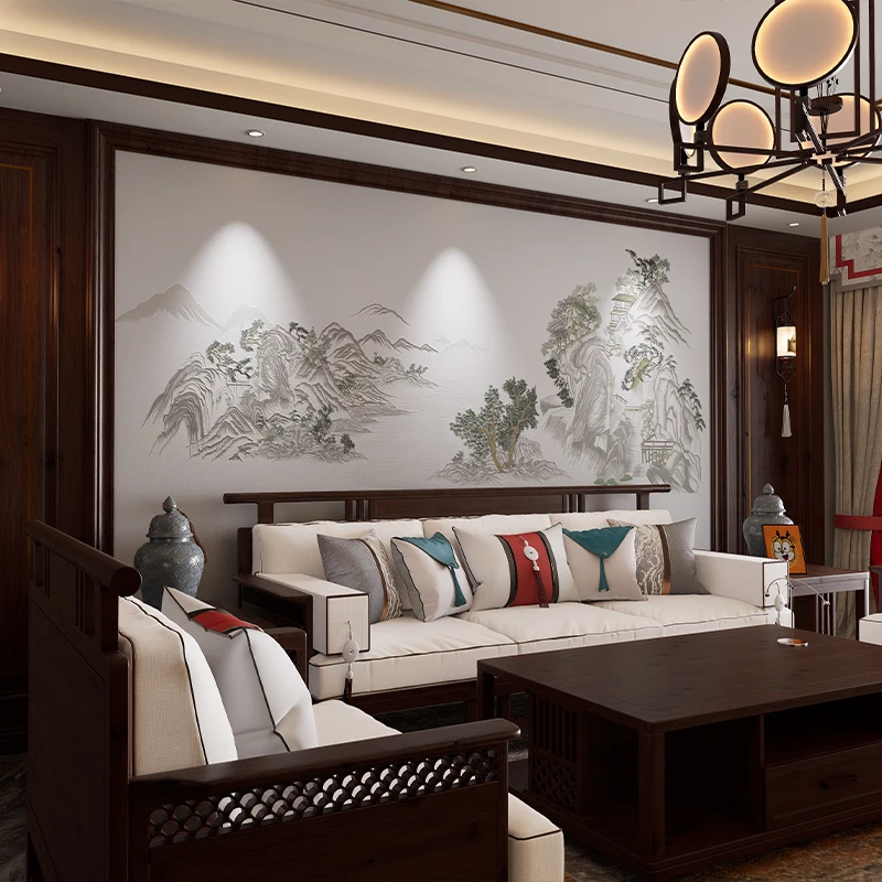 zhibalu/纸巴鹿盛世江山E7高端新中式背景独绣墙布背景墙刺绣壁布
