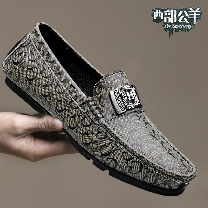 37-48西部公羊秋冬款牛皮休闲皮鞋潮流软底一脚蹬驾车鞋8969H扣