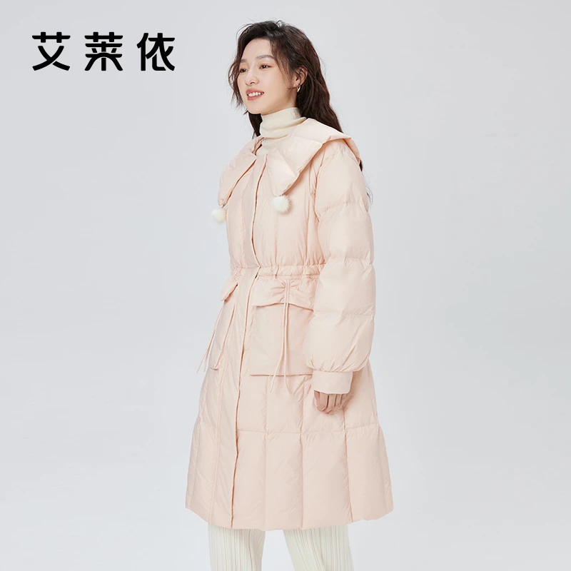 艾莱依冬季新款长款羽绒服女款水貂毛工艺可调节抽绳保暖外套1101