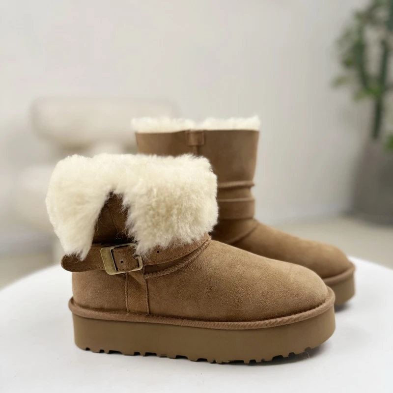 羊皮毛一体【低骑士靴】厚底时尚保暖两穿骑士靴