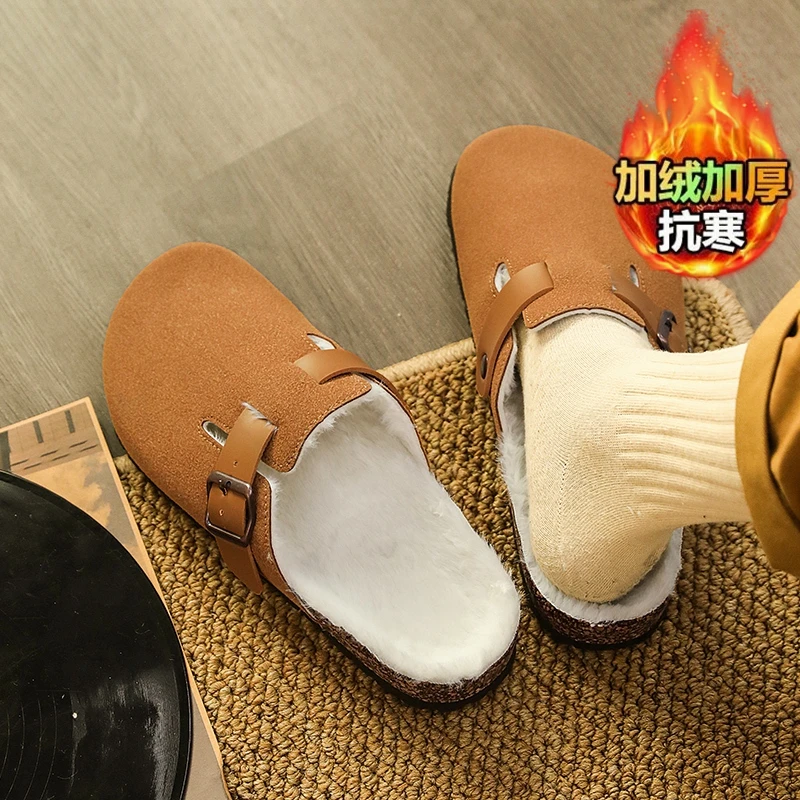 包头棉拖鞋男款冬季一脚蹬外穿加绒加厚保暖软木勃肯鞋男厚底棉鞋