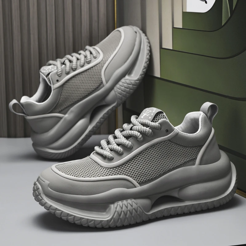 夏季空调鞋2024夏季潮流时尚透气老爹鞋网面厚底增高运动休闲男鞋