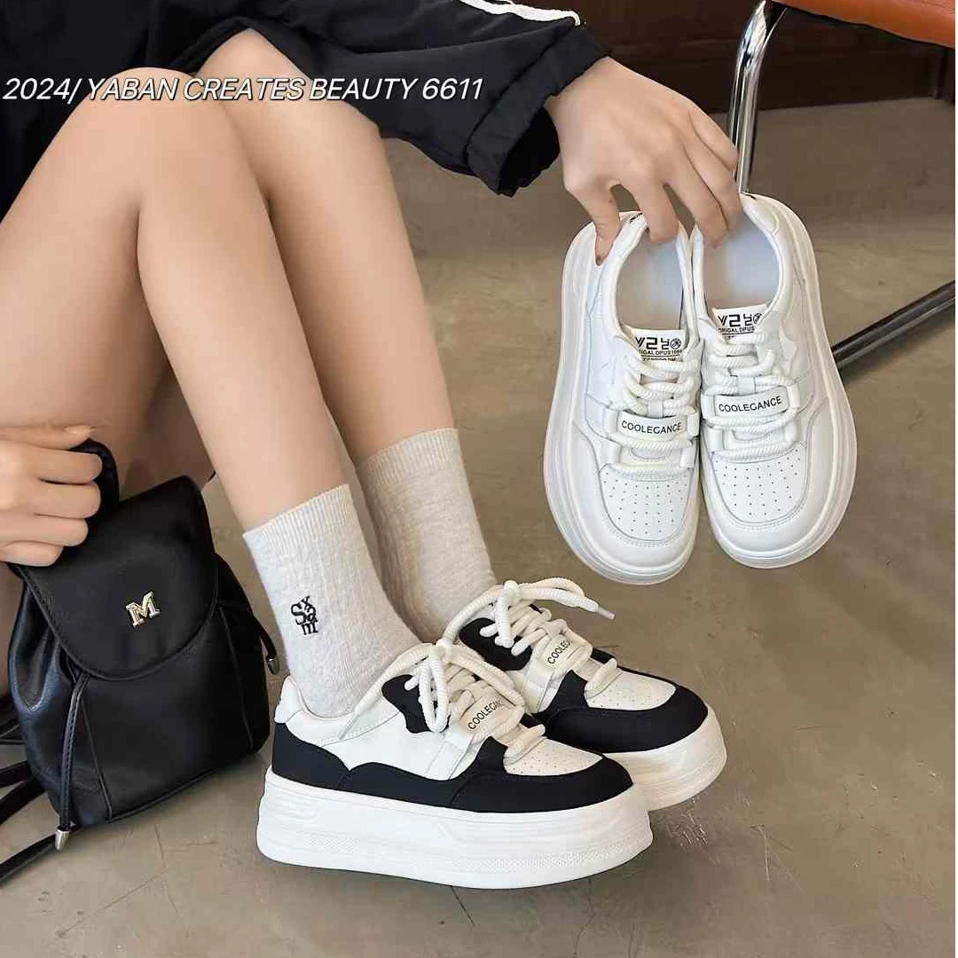 时尚休闲风超软轻质透气厚底增高板鞋