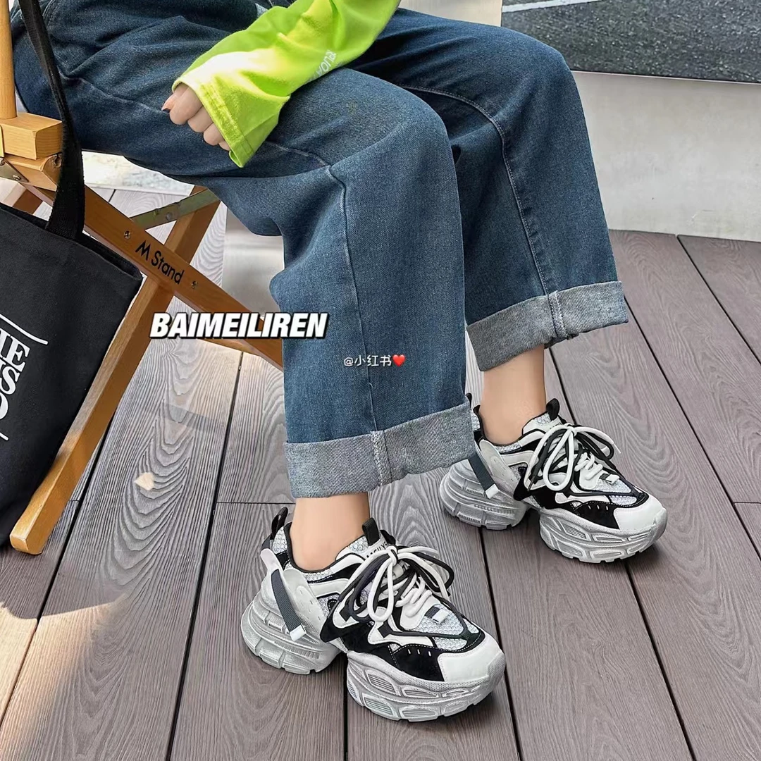 复古风轻便厚底系带休闲老爹鞋   90-112