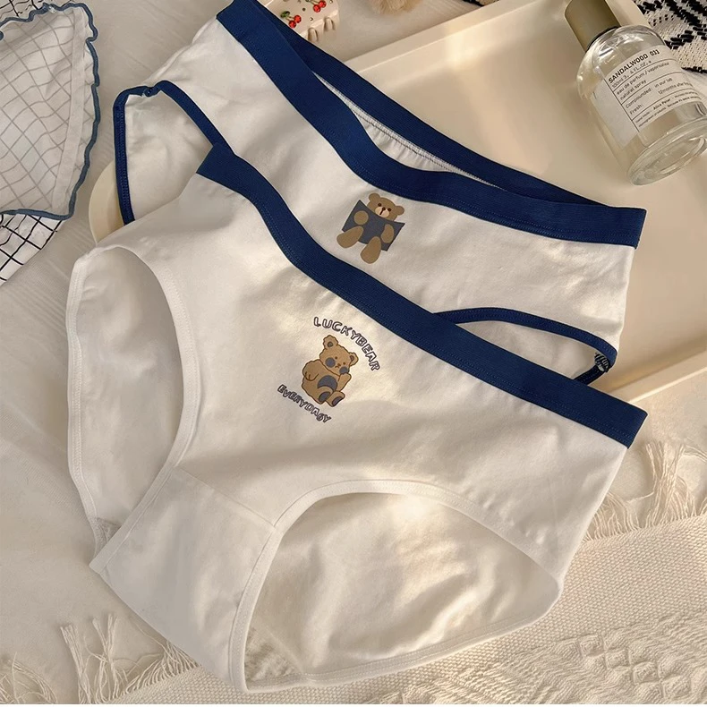 5条装内裤女深蓝小熊日系甜美可爱少女士纯欲全棉裆学生三角短裤