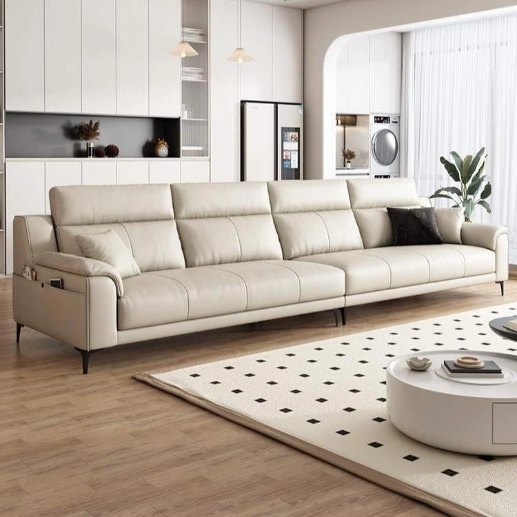 意式极简进口真皮小户型意式极简钢琴键皮艺直排沙发