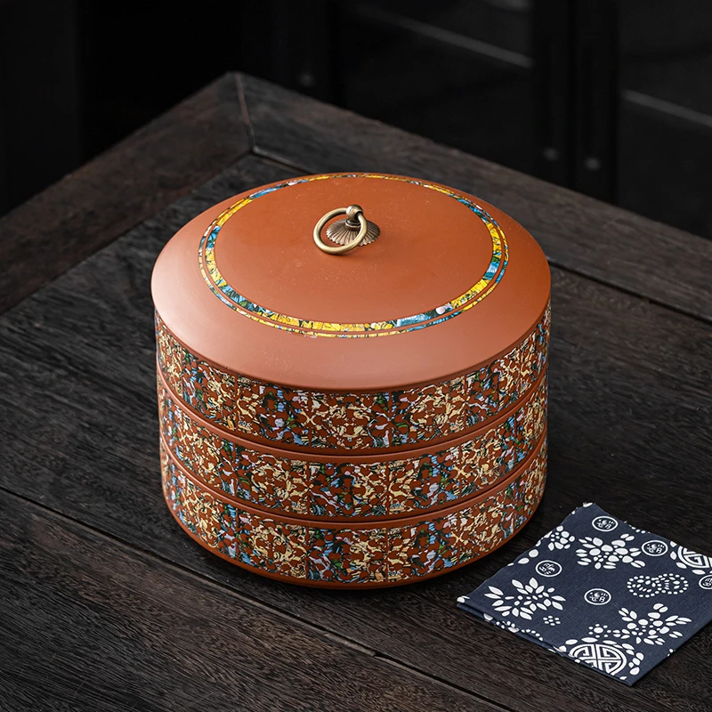 紫砂茶叶罐普洱白茶饼罐茶叶防潮储存收纳盒家用大号陶瓷密封茶罐