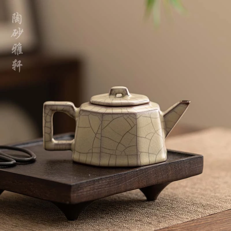 传世哥窑茶壶泡茶专用茶壶复古八方壶中式大容量陶瓷壶叶金塔大师