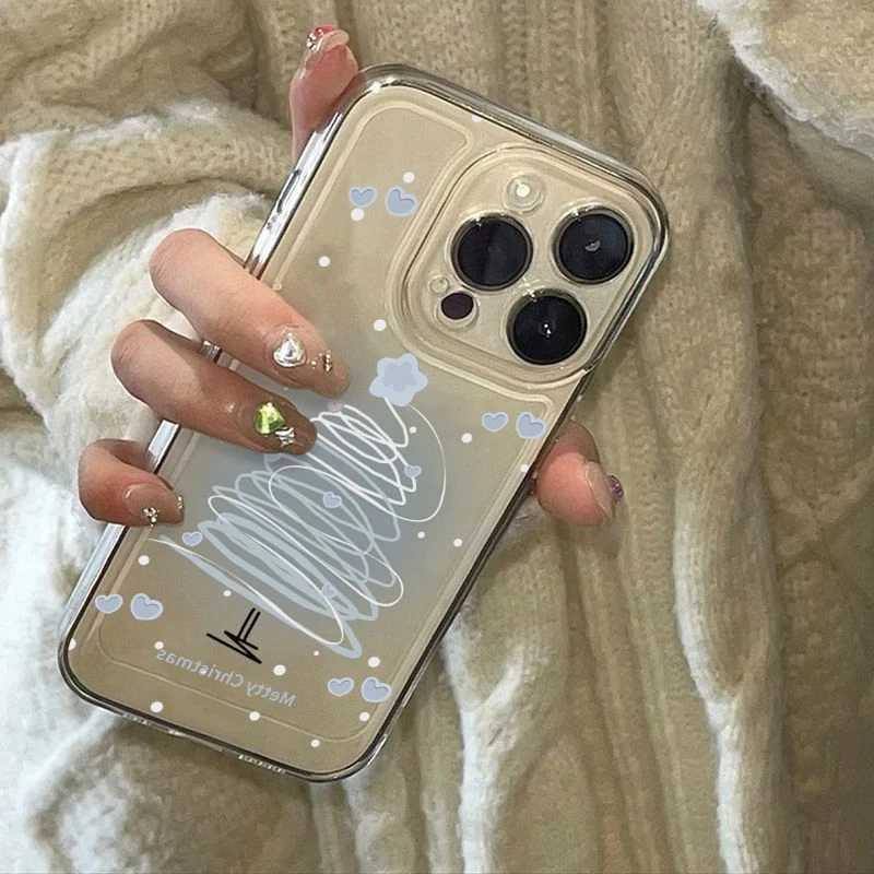 ins蓝晕圣诞树烟花适用iPhone15/13苹果14手机壳12软壳11潮78plus