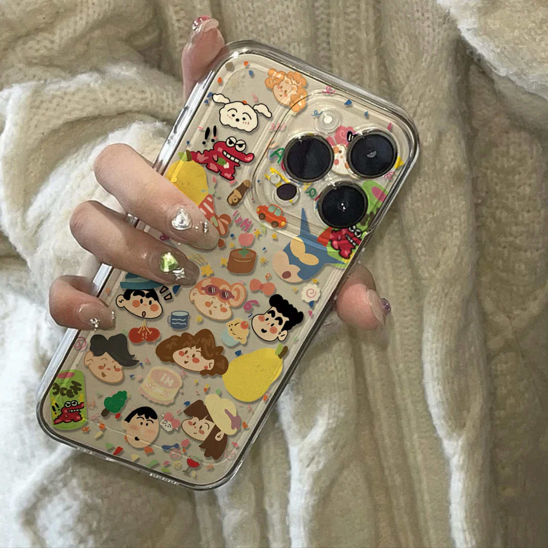 彩绘蜡笔小新苹果15手机壳iPhone14pro透明13/12/11新款XS软全包