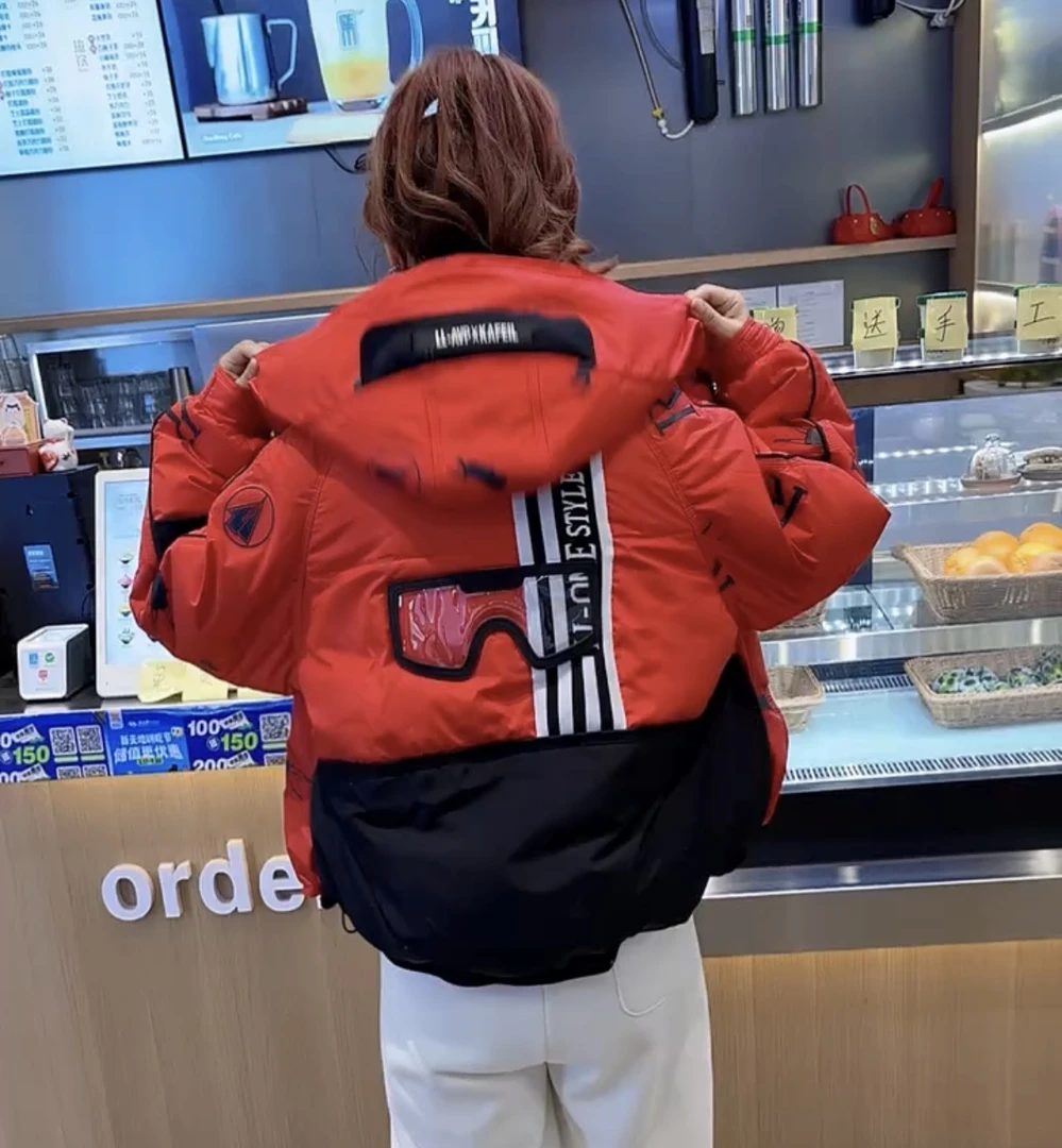 潮牌羽绒棉服女今年冬新款小众连帽撞色时尚保暖外套短款时尚棉服