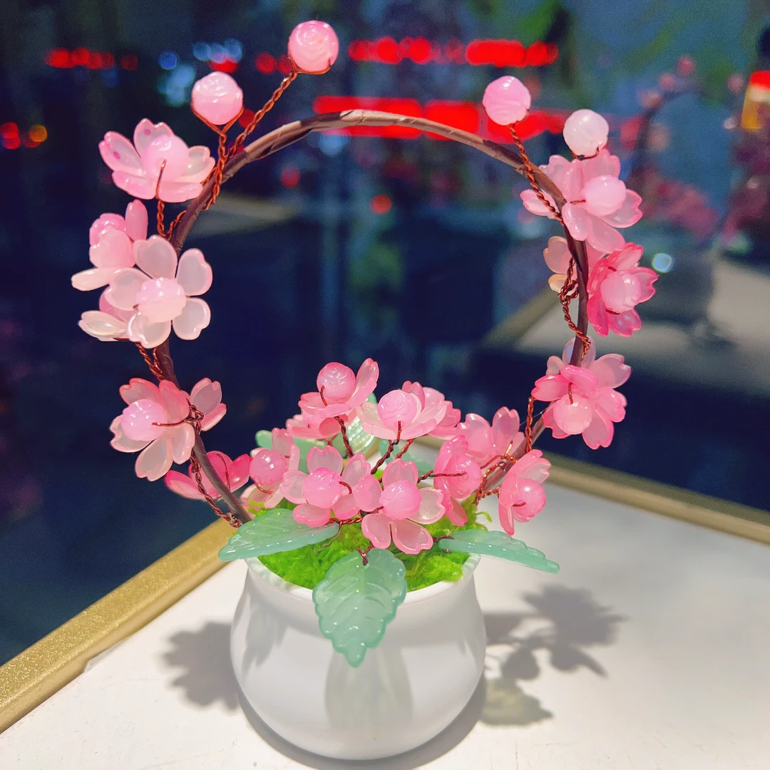 （带小花盆）10盆迷你樱花花篮  手工DIY材料包