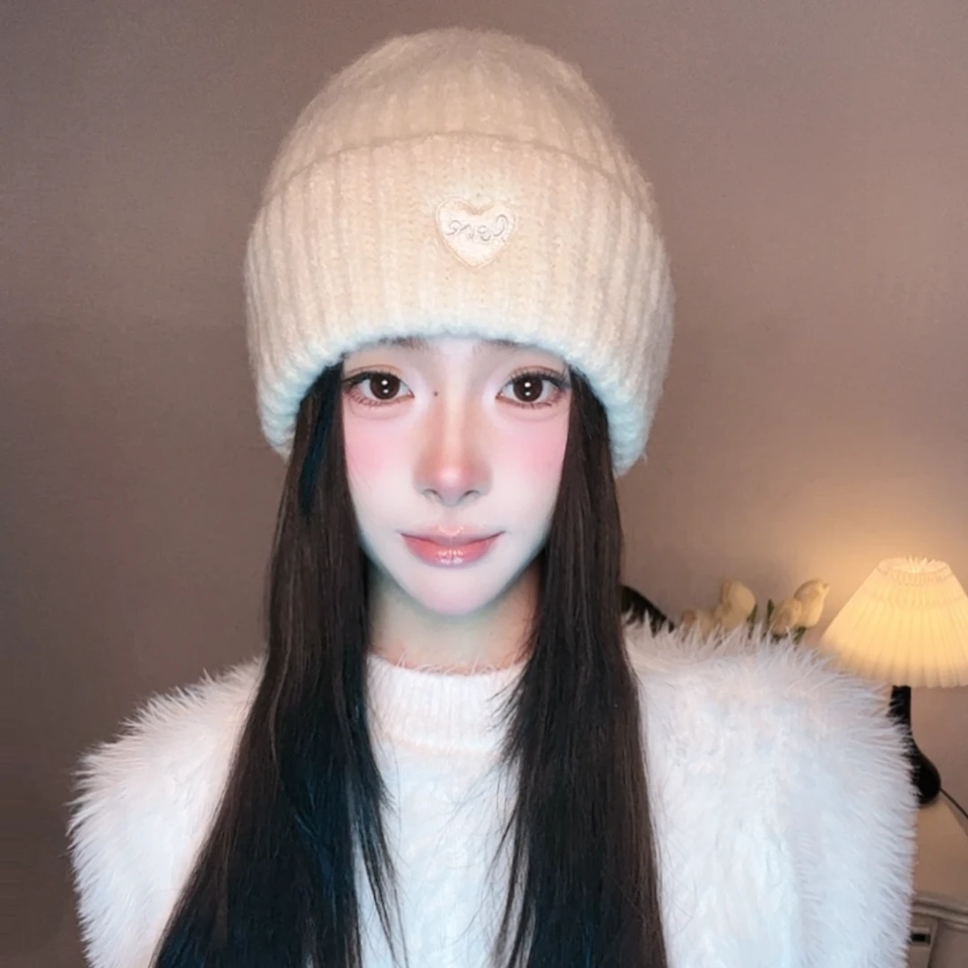 新款可爱爱心针织帽子字母韩版秋冬24休闲时尚百搭冬天防风保暖女