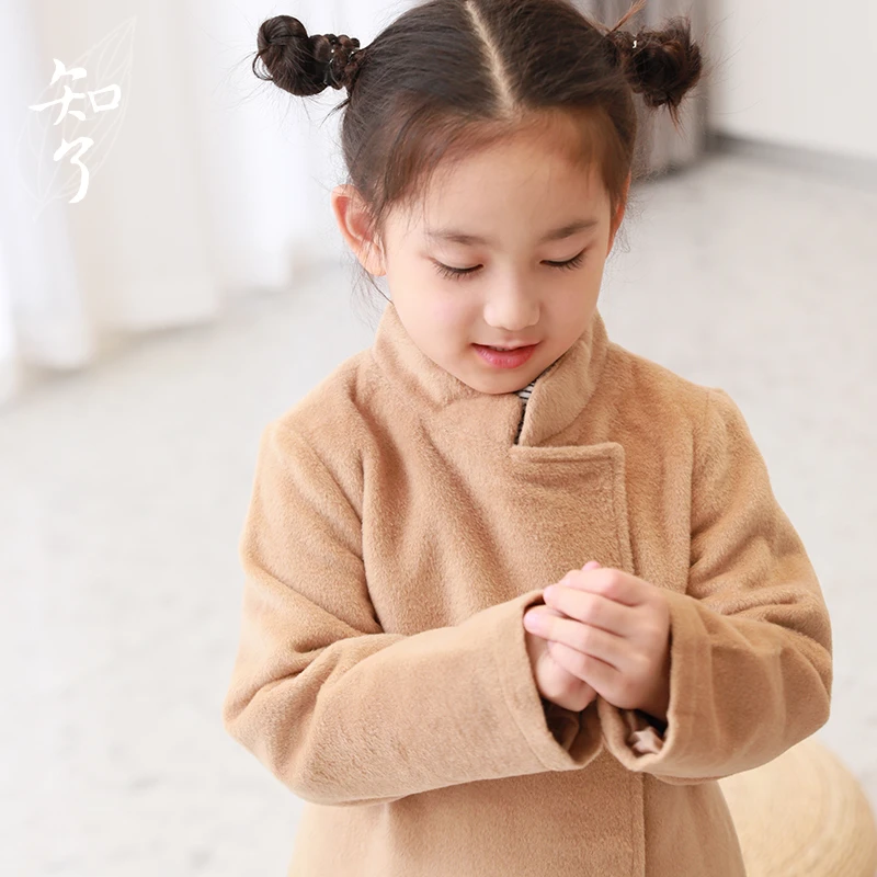知了童装1740 女童冬装轻式加厚毛呢大衣大童长款呢子外套儿童