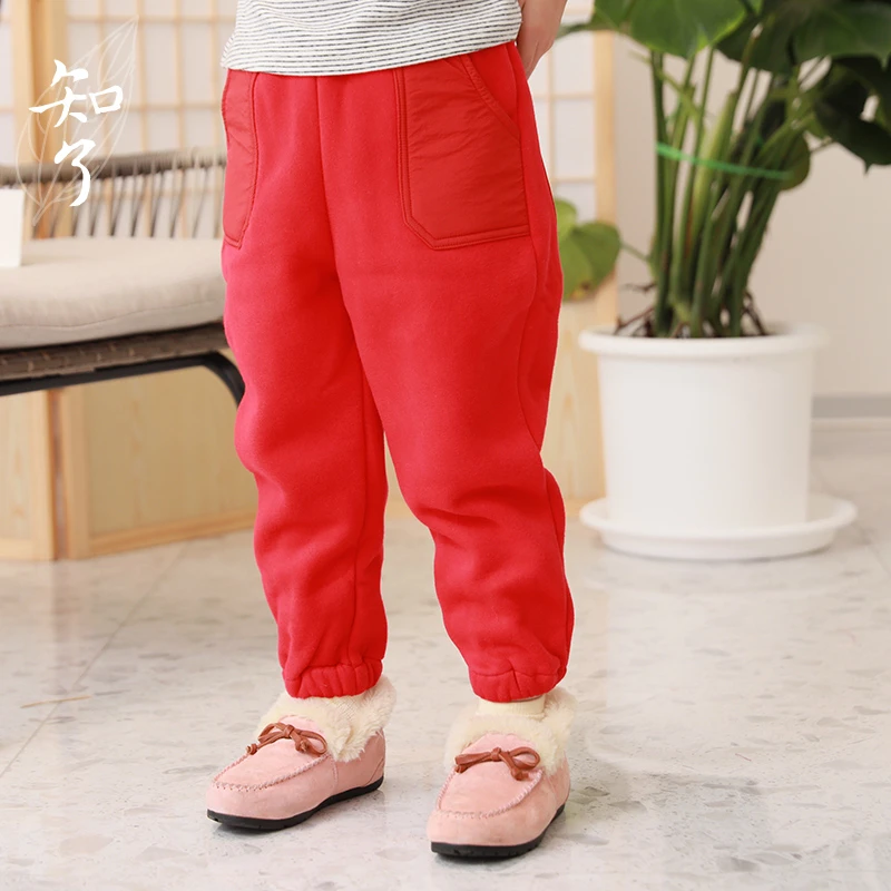 知了童装2631 秋冬加厚儿童抓绒哈伦裤女童宽松休闲长裤棉裤