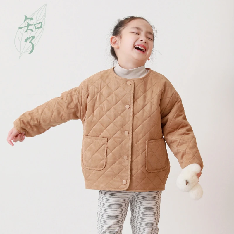 知了童装51579 秋冬新款圆领夹棉薄款棉衣女童厚外套夹克衫