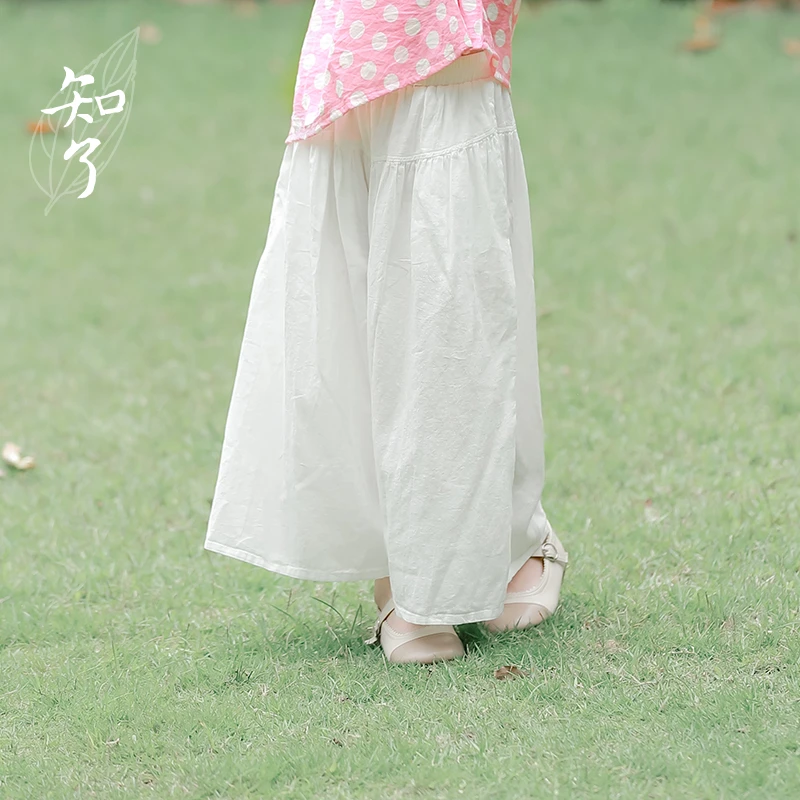 知了童装53211 夏季女童宽松休闲裤薄款阔腿裤中大童九分裤全棉