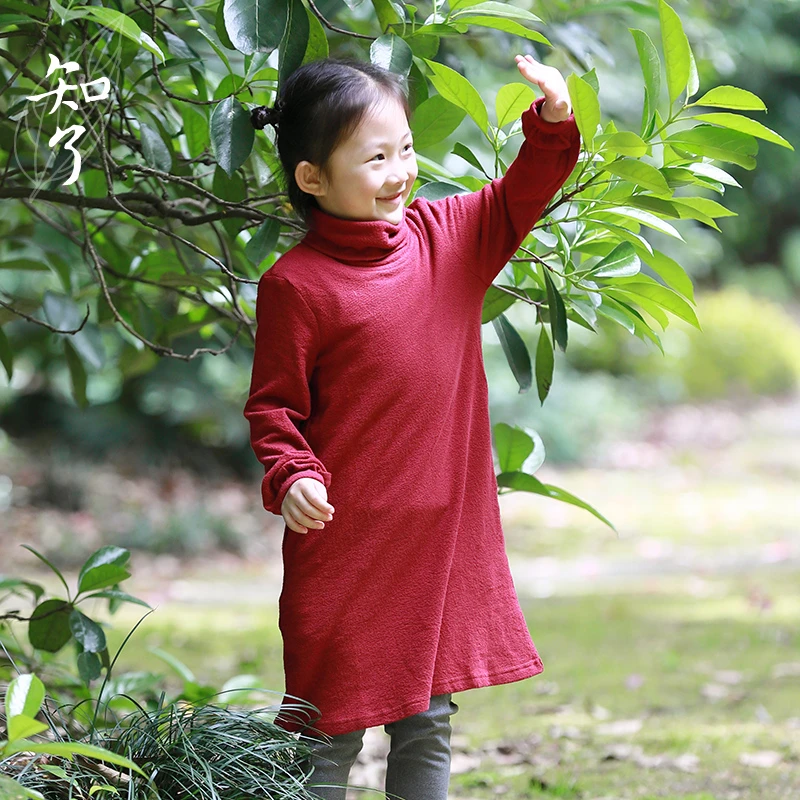 【清仓】知了童装2599 秋冬女童全棉高领毛衣裙长袖宽松长款卫衣