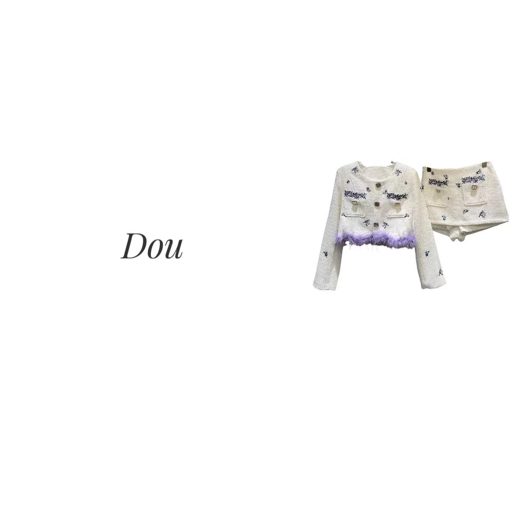 176。 豆豆推荐 毛毛小香风外套裤裙套装