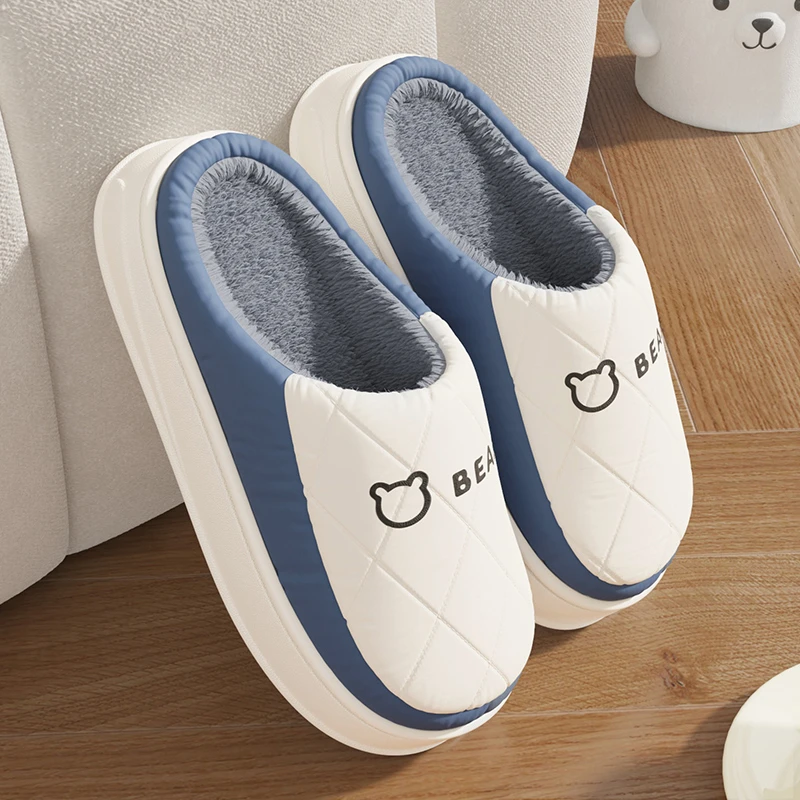 棉拖鞋男士秋冬季室内家居2024新款防水厚底防滑加绒保暖棉鞋男款