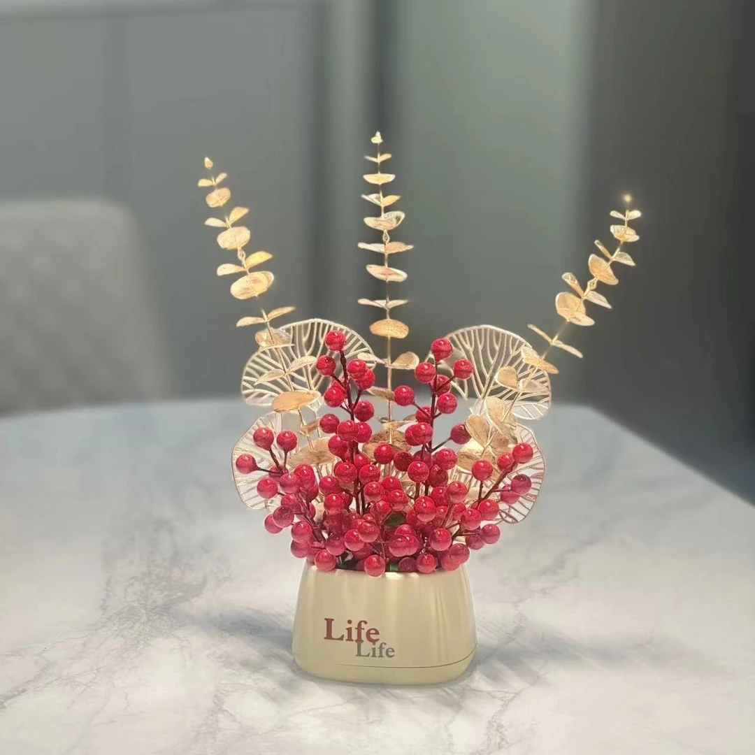喜庆红果发发果年货假花仿真花客厅摆设餐厅玄关摆件
