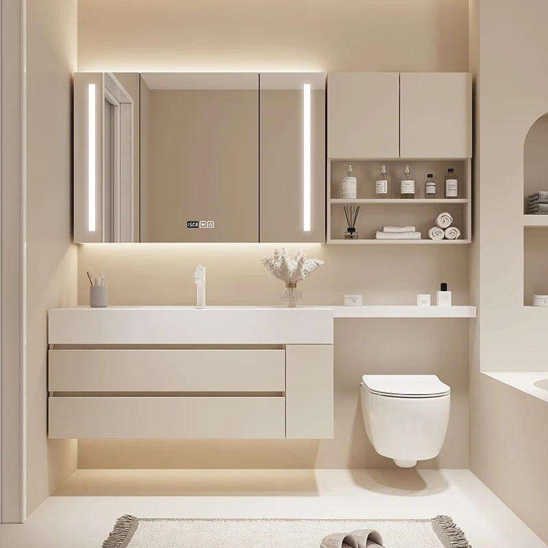 现代简约岩板陶瓷盆马桶延长卫浴柜洗手脸盆柜洗漱台组合浴室柜