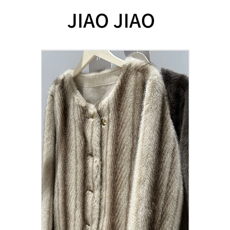 【娇娇专属】单排扣仿水貂毛V领短外套+8175