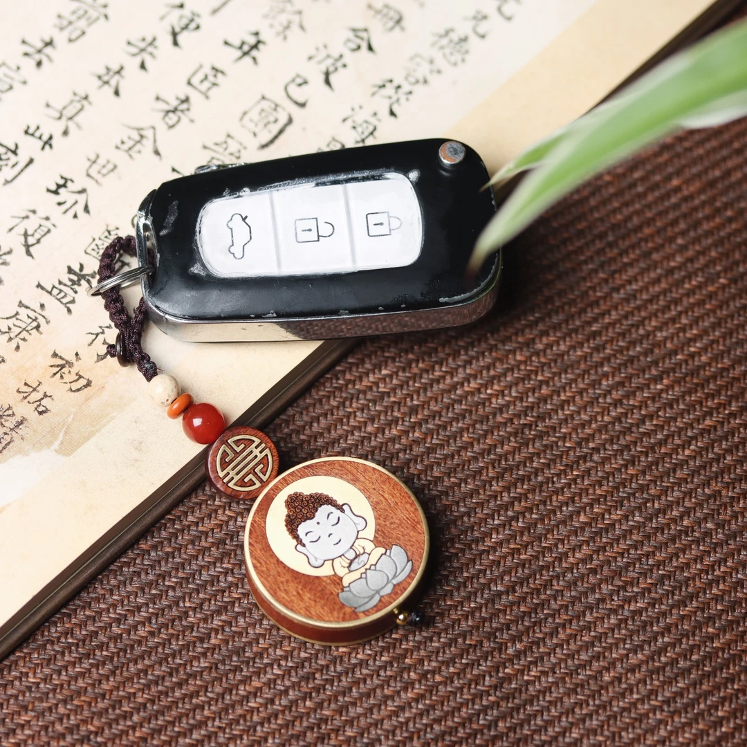 花梨木黄铜观音如来佛主汽车钥匙扣挂件保平安包挂车挂创意礼品