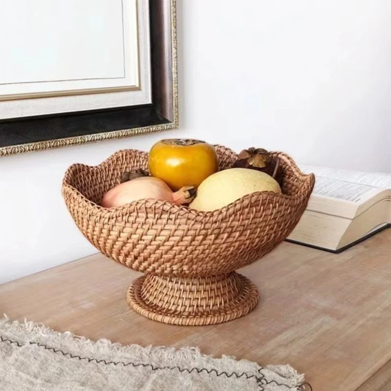 MT892植物藤编高脚收纳篮水果篮（中号）25*14