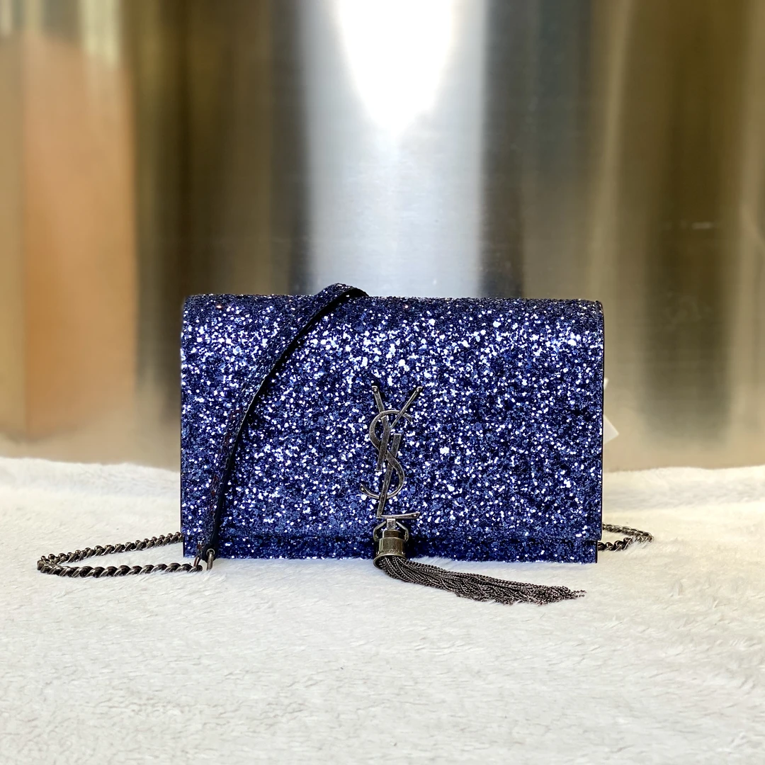 99新 YSL/圣罗兰 古有98新YSL亮片流苏斜挎包7519