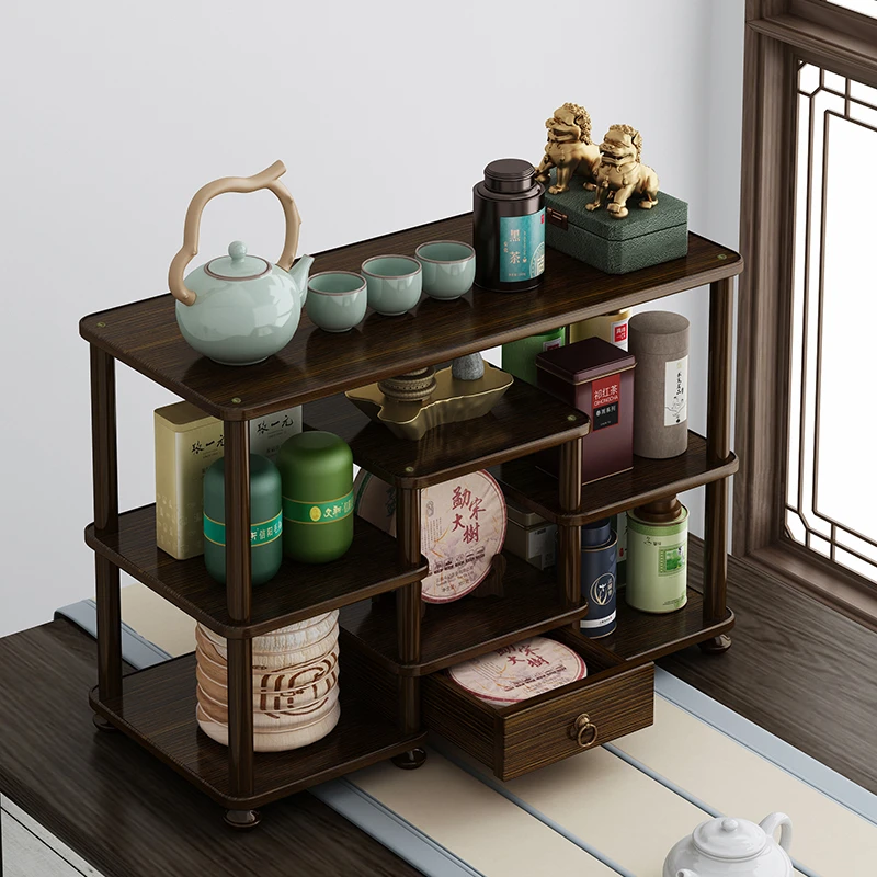 桌面实木中式博古架茶叶架小型置物架装饰品摆件茶杯茶壶摆放架子
