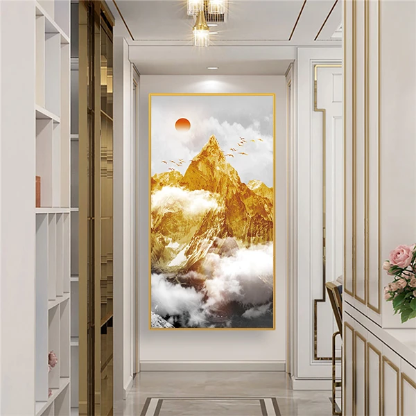 【升级款】《背靠金山》入户玄关晶瓷镶钻装饰画装修走廊壁画XG38