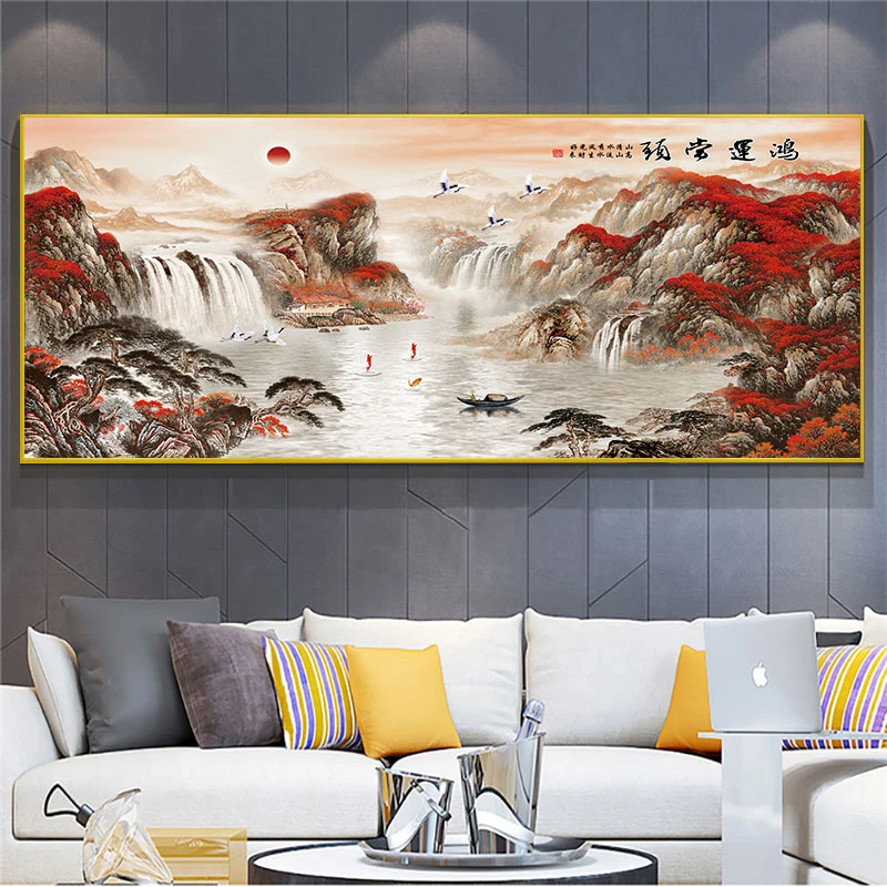 【升级款】《鸿运当头》现代轻奢 客厅晶瓷镶钻装饰画-铝合金带灯BG01