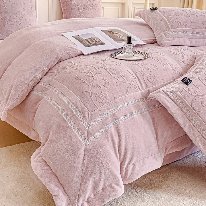 加绒被套四件套冬季加厚双面牛奶绒保暖贴身冬季被罩床上用品套件