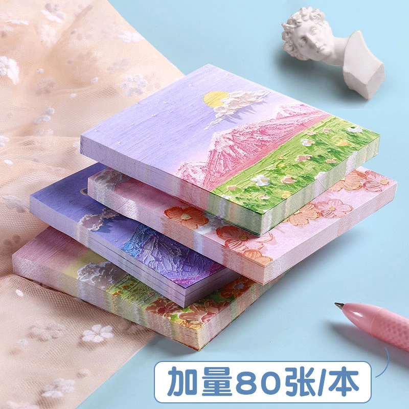 油画便利贴高颜值仙气ins风盐系粘性强贴纸风景记事备忘便条