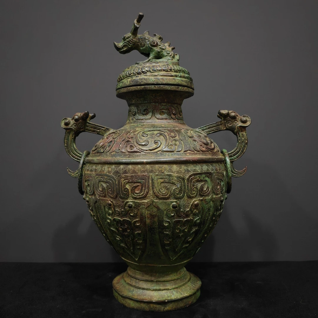 西周兽身涡纹铜罍 仿古工艺品摆件青铜器博物馆收藏办公桌送礼佳