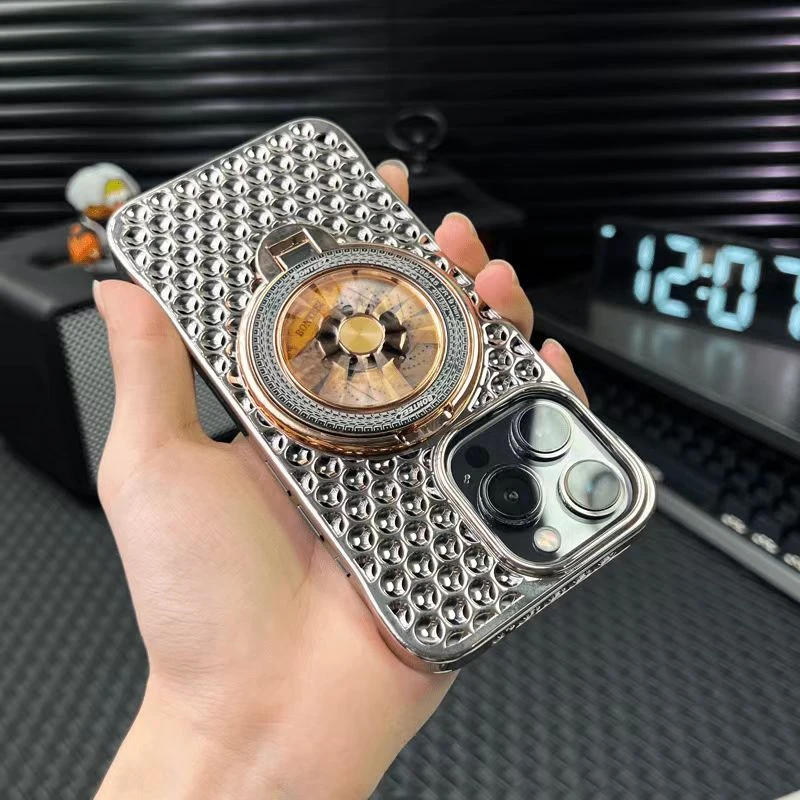 适用苹果16promax手机壳解压陀螺支架iPhone15蜂窝散热14Pro电镀