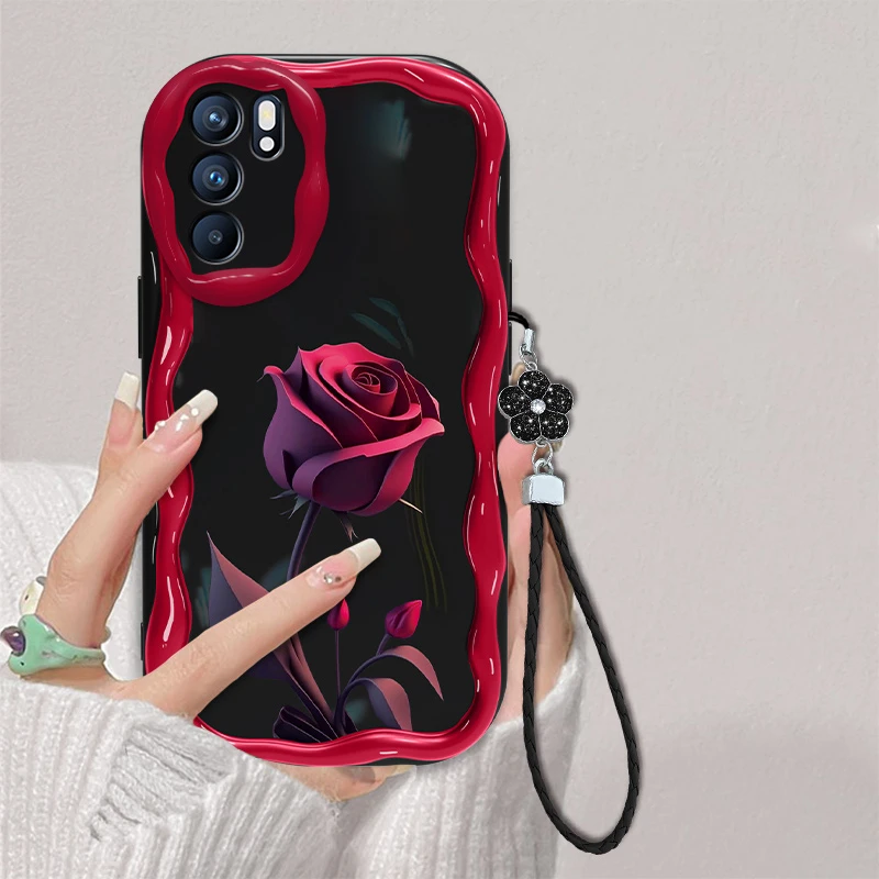 红色玫瑰适用OPPOreno6手机壳全包防摔reno6pro奶油纹网红新款软