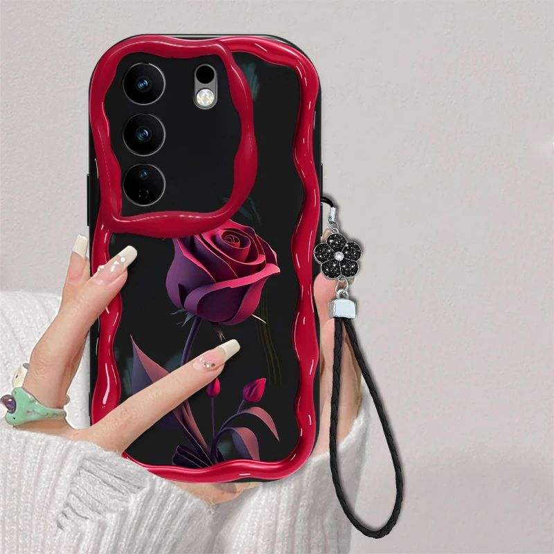 红色玫瑰适用vivos17手机壳全包防摔s17pro奶油纹网红新款小众软