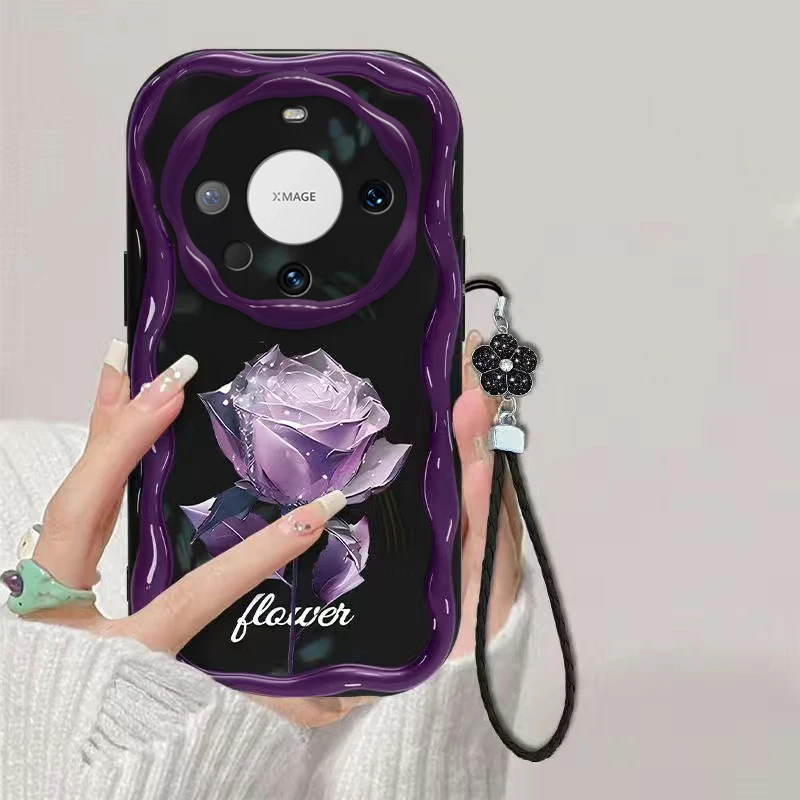 紫色玫瑰适用华为Mate60Pro手机壳ALN-AL80奶油纹轻奢软壳女ins风